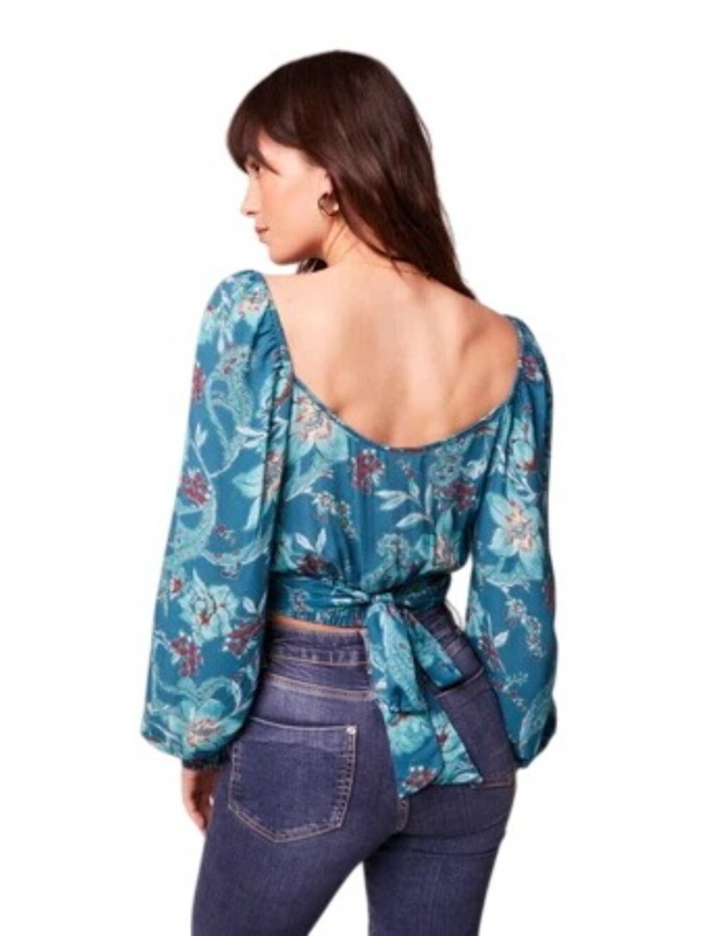 2/$30 New Large Band Of The Free - V Neckline Teal Red Floral Tie-Back Blouse - Picture 4 of 15